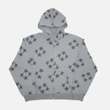 99 Based Star Print Zip Hoodie Grey