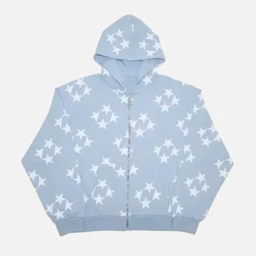 99 Based Star Print Zip Hoodie Sky Blue