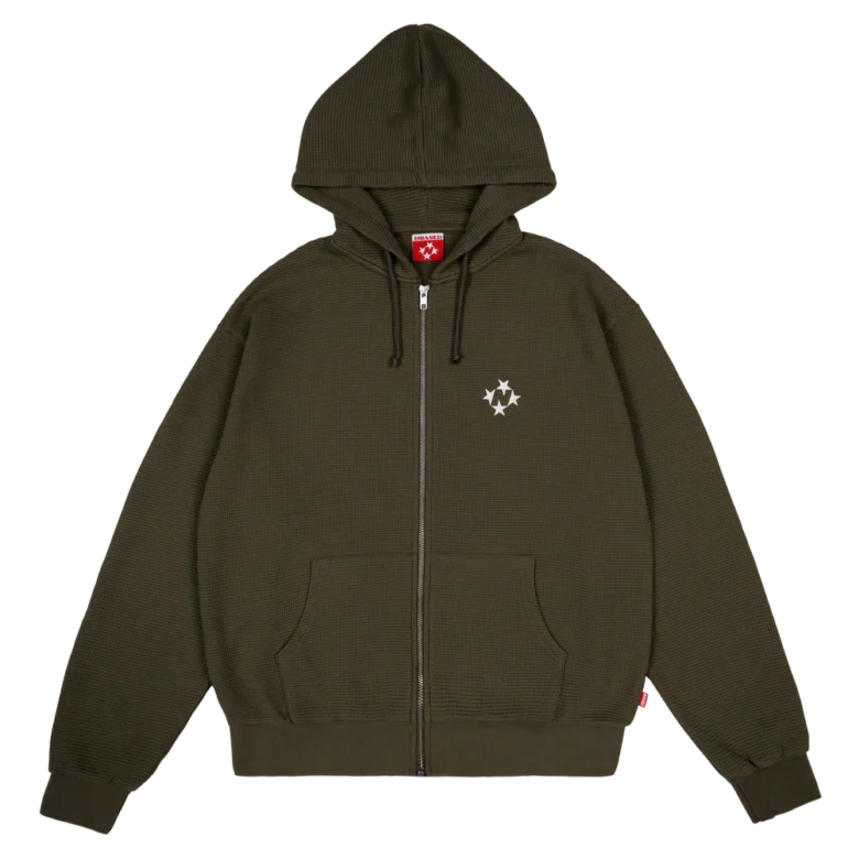 99based Logo Zip Waffle Olive Hoodie