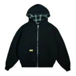 Reverse Plaid Zip Hoodie [Black]