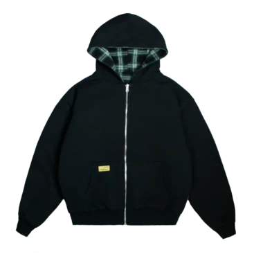 Reverse Plaid Zip Hoodie [Black]