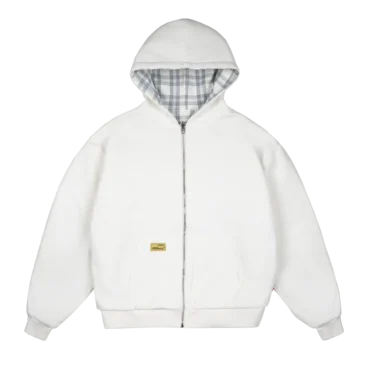 Reverse Plaid Zip Hoodie [White]